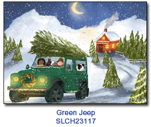 Green Jeep charity Christmas Card supporting St. Louis Children's Hospital